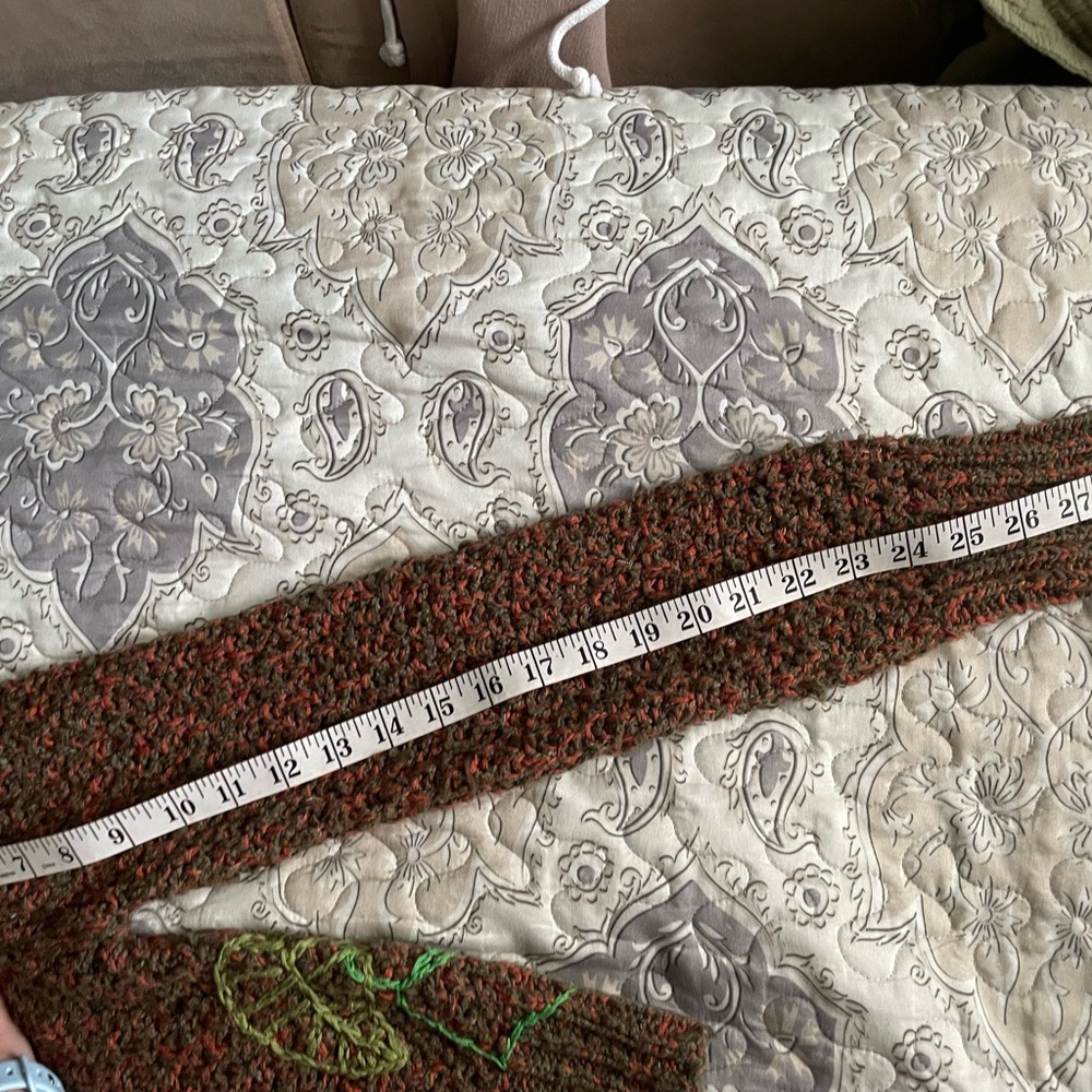Anthropologie Brown Cropped V-Neck Sweater with Yellow & Green Leaf Embroidery - Picture 6 of 15